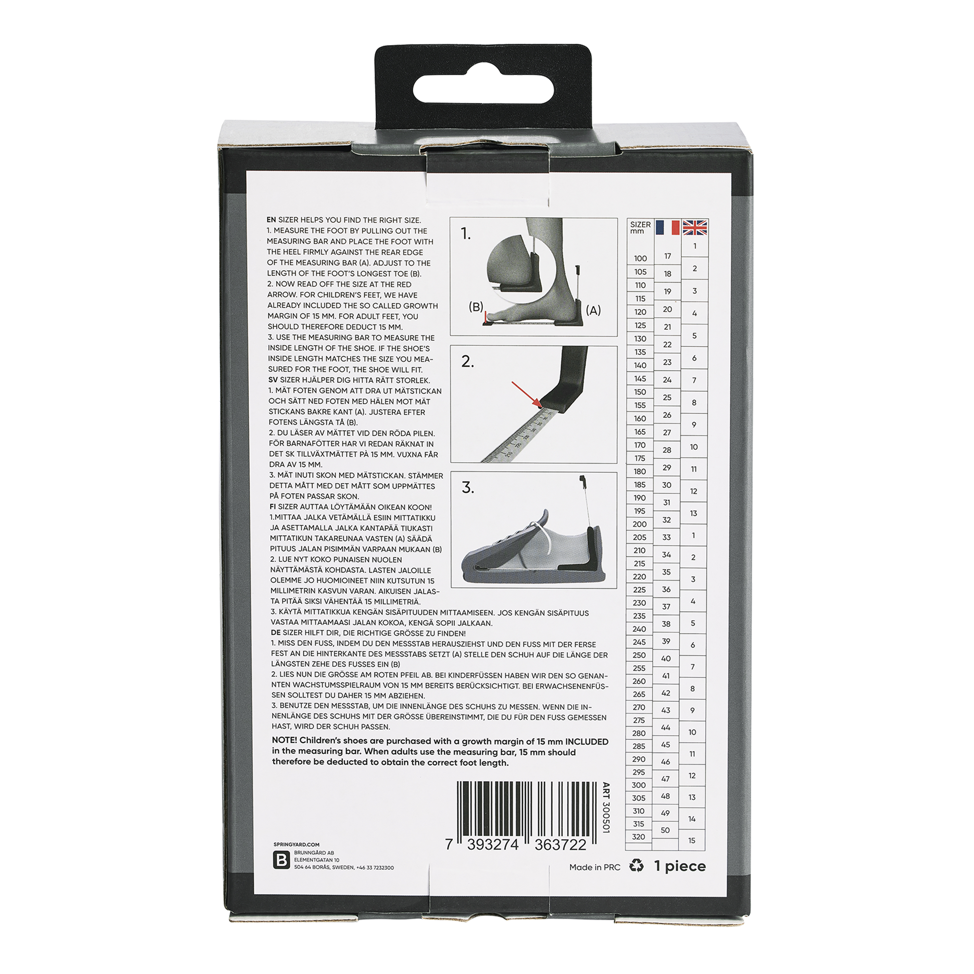 Foot length and shoe internal measurement gauge