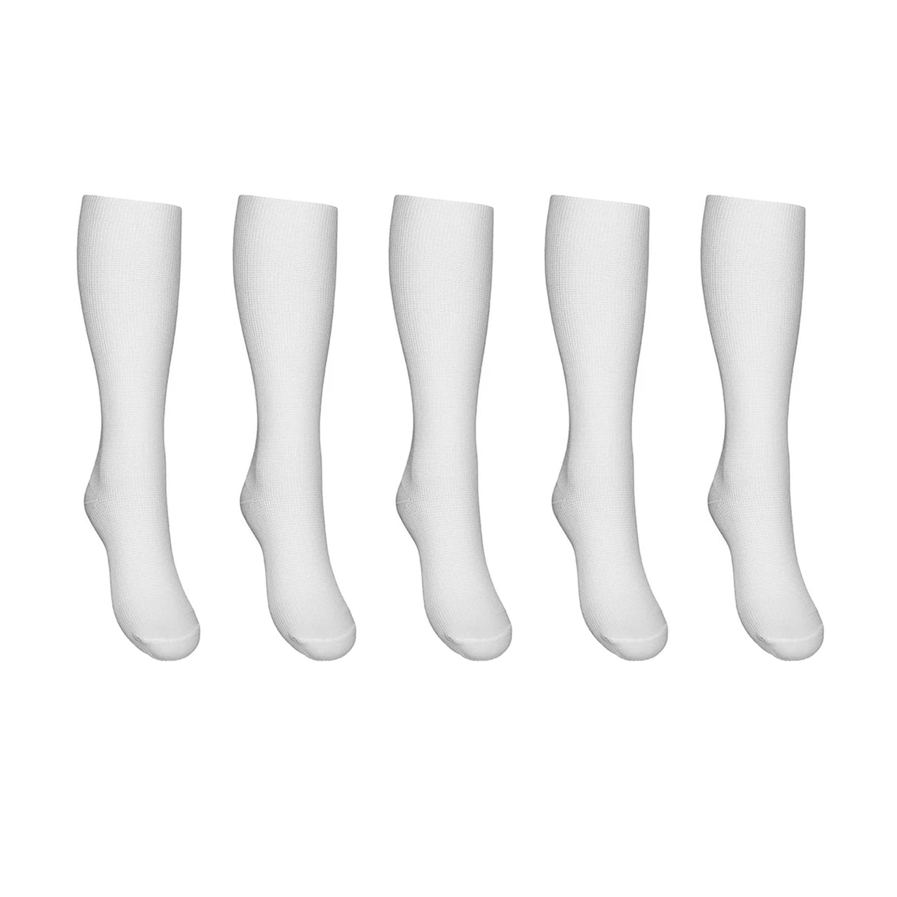 Support stockings extra wide leg width white 5–pack