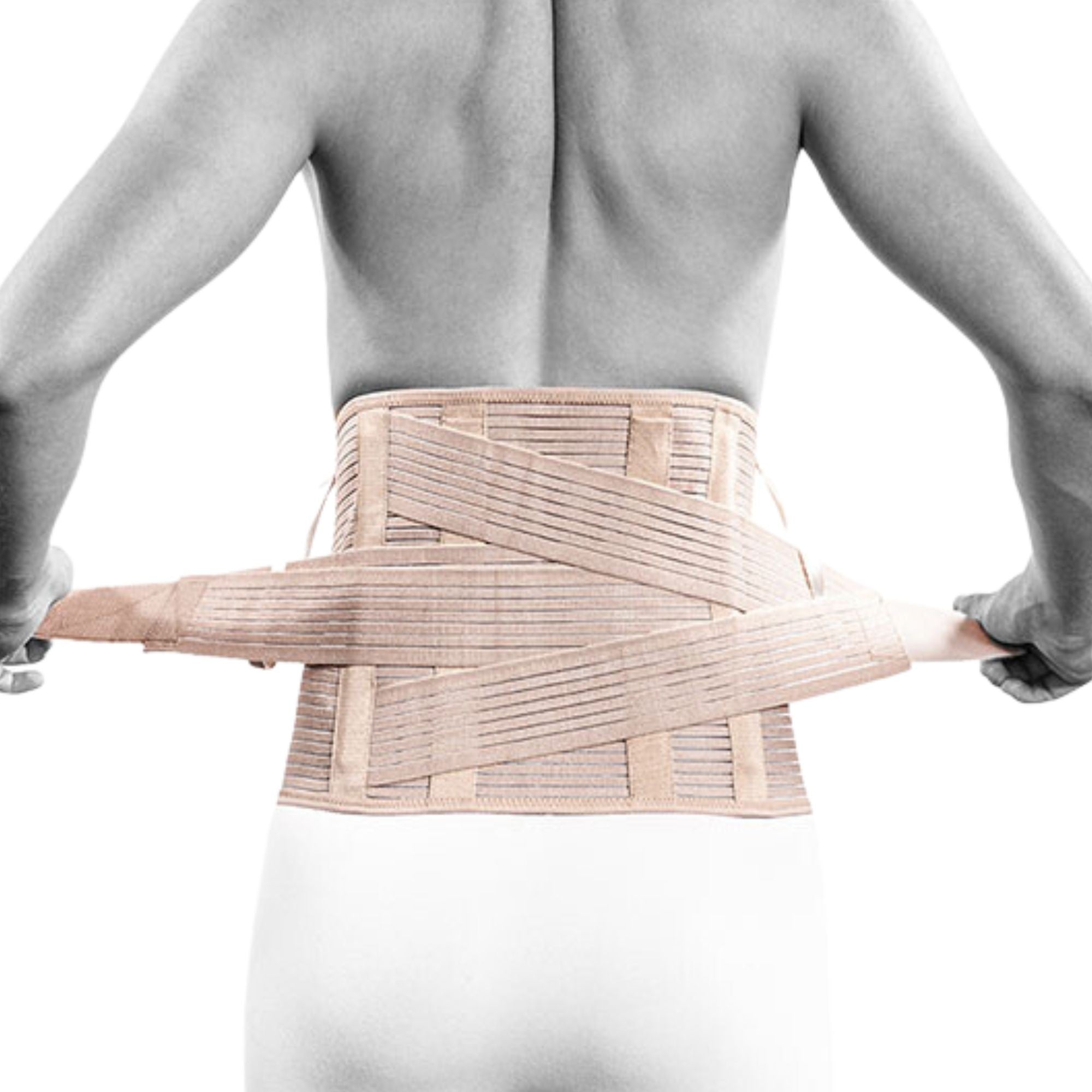 Back brace with extra stabilizing strap low model beige