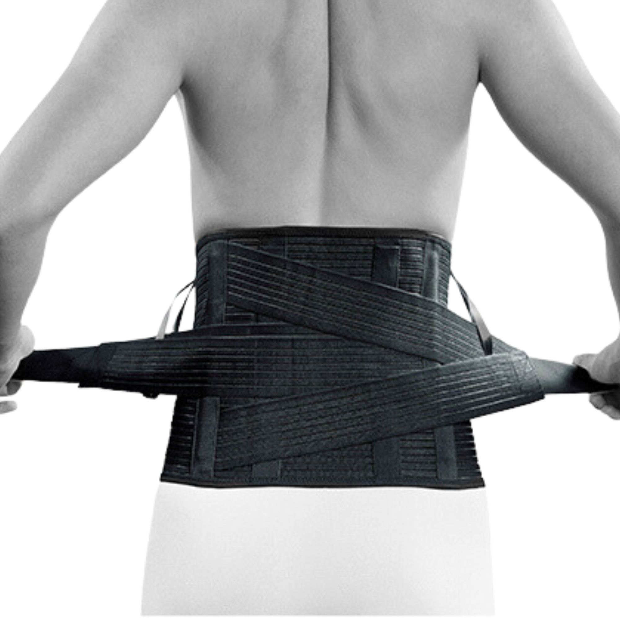 Back brace with extra stabilizing strap low model black