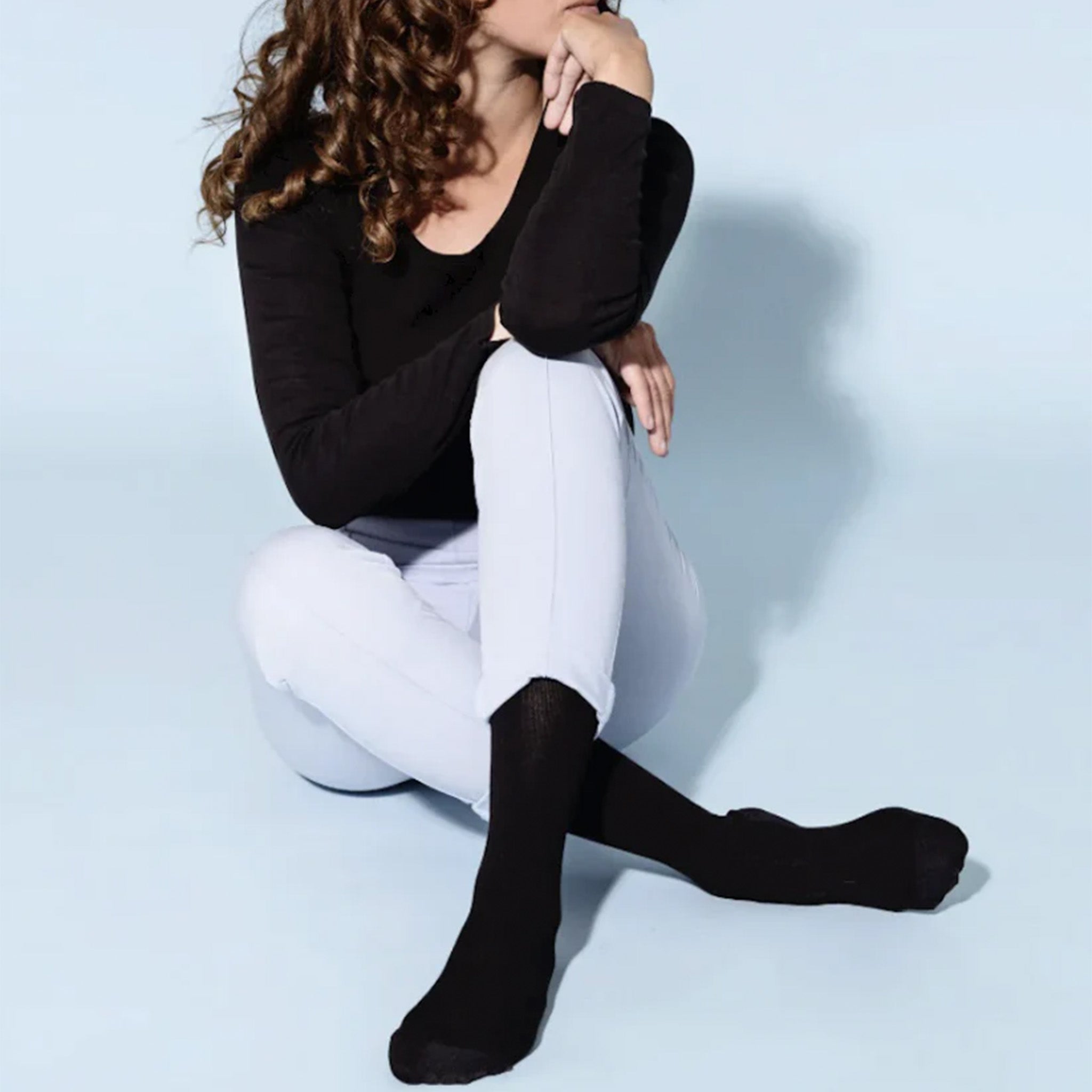 Support socks cotton black for swollen and tired legs