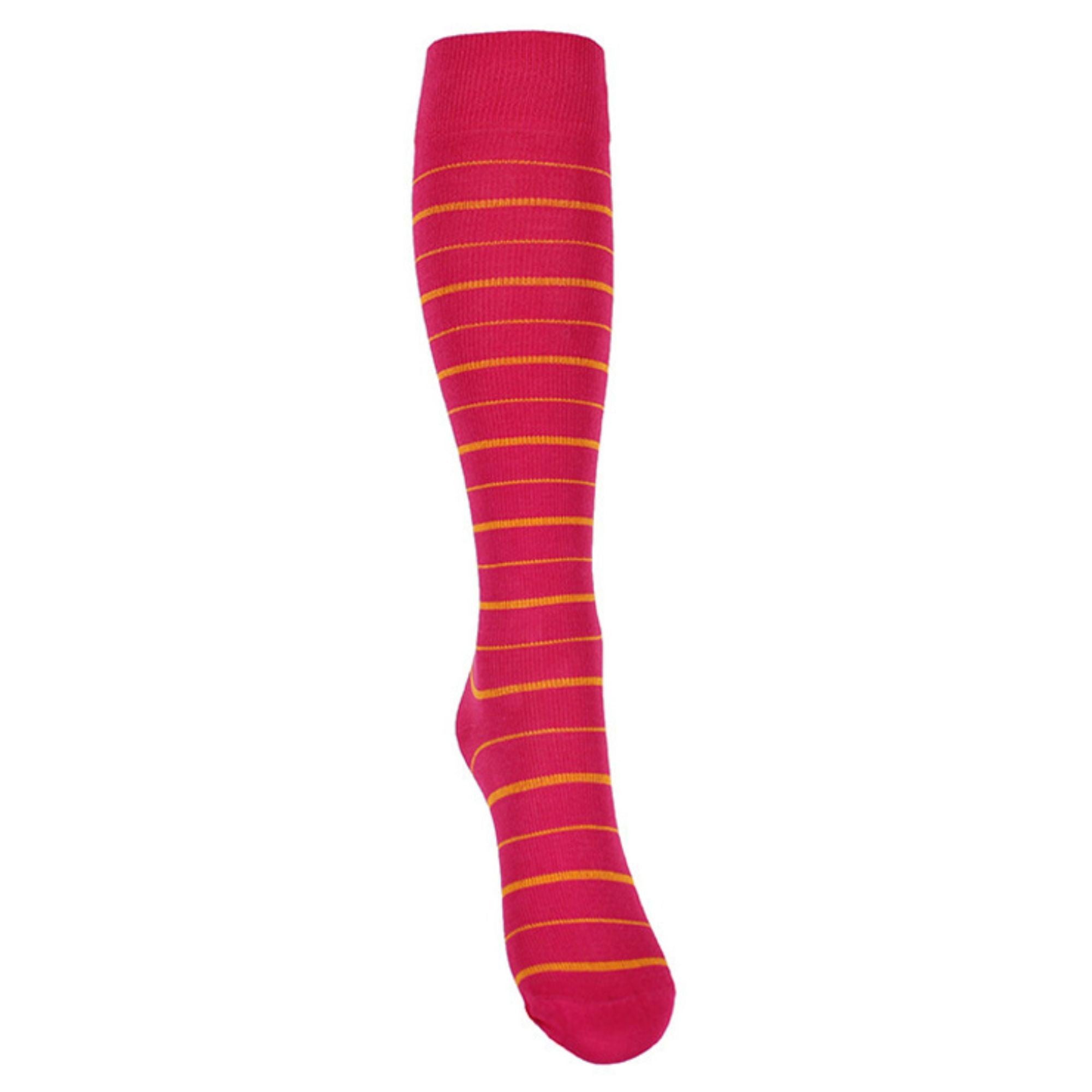Pink striped support socks for swollen and tired legs