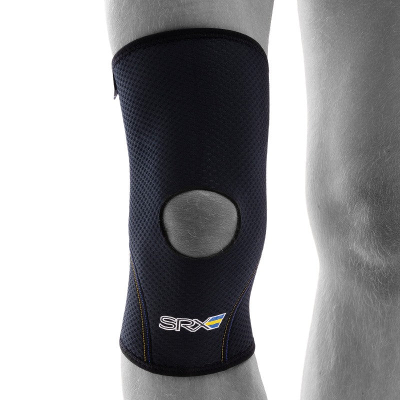 SRX knee protector with open kneecap for stability and compression
