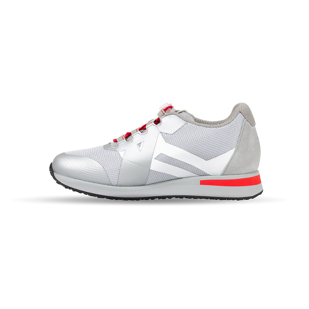 Eikon orthopedic women's shoe for stability and comfort in silver/red